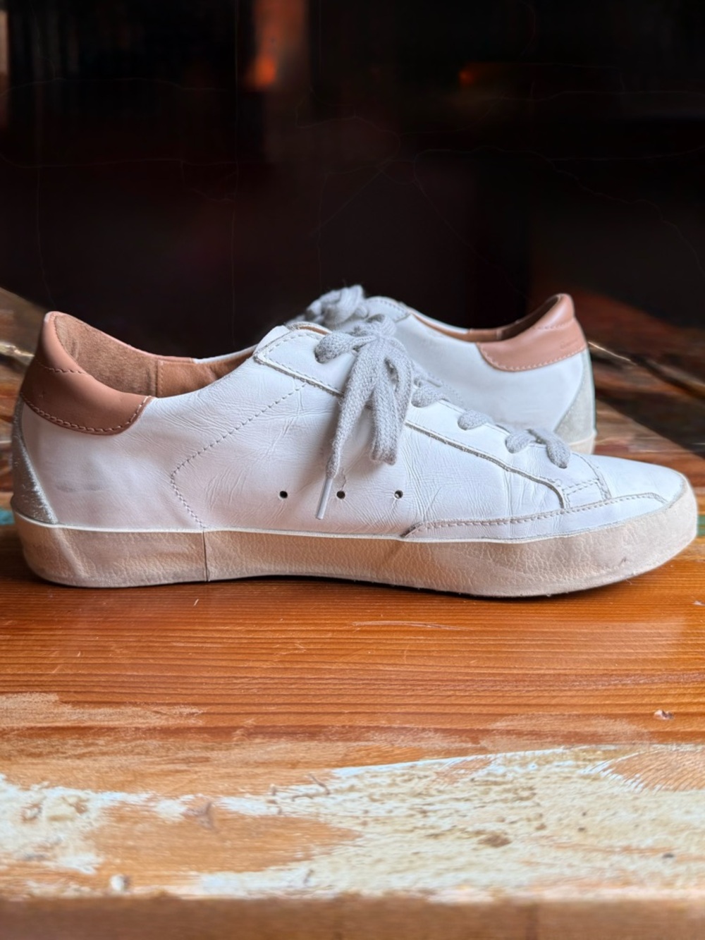 Golden Goose White Leather Low-Top Sneakers with Beige Star and Tan Heel - Picture 2 of 13